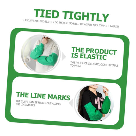 Super Tough Oil Resistant Latex Arm Sleeves Waterproof Heavy Work Oversleeve for Mechanics, showing elastic cuffs tied tightly.