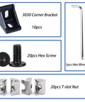 Ten Pack 90 Degree Corner Bracket Connector Set For 3030 Aluminum Extrusion, 8mm Slot, Solid Cast Aluminum, M6 T-Nut Shrapnel Style Fastening, Black Finish, Heavy Duty, Rust Resistant, Perfect For 3030 Profiles, 10 brackets with wrench and screws