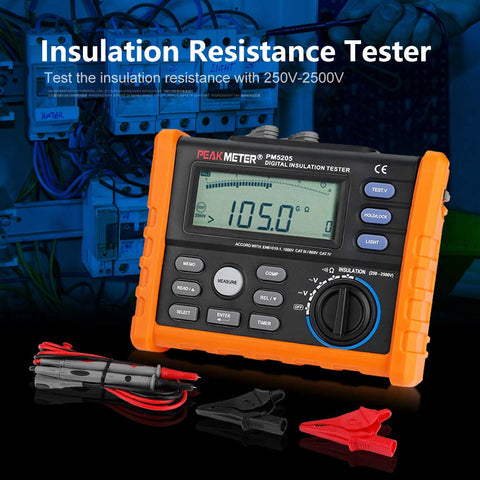 Pro Grade Digital Insulation Tester And Megohmmeter With Analog Display, 0.01 MOhm To 100 GOhm Range, 2500 V AC DC Voltage