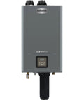 Premium Gas Tankless Water Heater With Rock Solid X3 Scale Prevention Tech That Delivers Blazing Hot Water On Demand, front view.