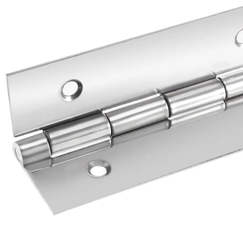 Close-up of 4 Pack 304 Stainless Steel Piano Hinges showing the secure hinge mechanism, ideal for heavy-duty use.