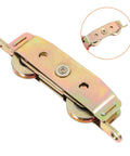 Heavy Duty Barn Door Roller Kit Includes Two Rock Solid Aluminum Sliding Pulley Wheels, close-up of aluminum sliding pulley design.