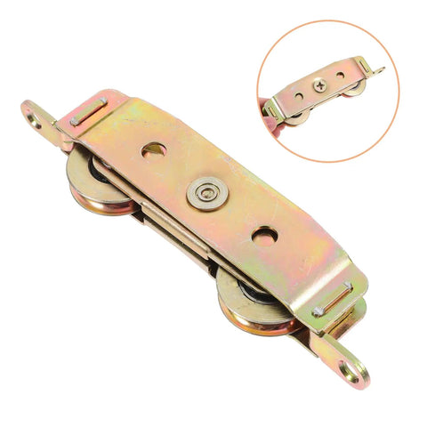 Heavy Duty Barn Door Roller Kit Includes Two Rock Solid Aluminum Sliding Pulley Wheels, close-up of aluminum sliding pulley design.