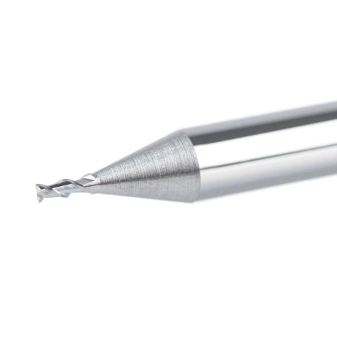Close-up of Aluminum End Mills Set One Eighth Inch Shank Two Flute CNC Spiral Router Bits Upcut For Aluminum And Non Ferrous Metals