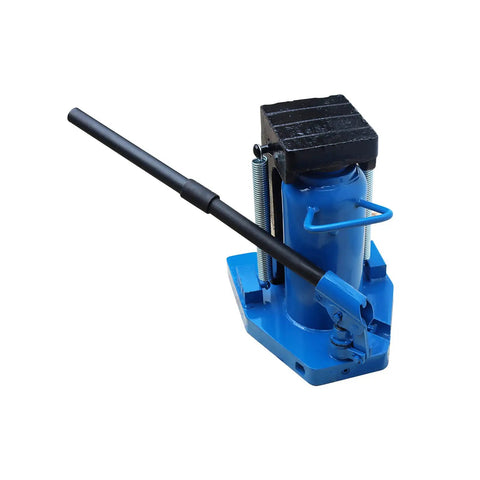 Tough As Nails Hydraulic Toe Jack With Heavy Steel Build Delivers Hella Serious Lifting Power Handling Fifteen Ton Bottom Push And Thirty Ton Top Capacity, blue color.