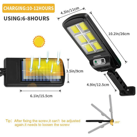 Diagram of Ultra Bright 120 LED Solar Street Lights Pack Outdoor Wireless Security Wall Lights With Motion Sensor Three Lighting Modes
