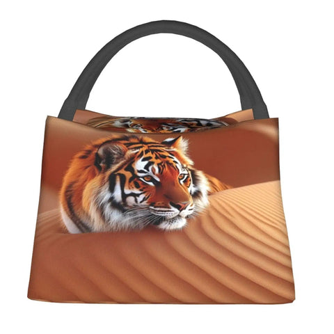 Tigers In The Desert Insulated Lunch Bag With Soft Cooler Tote For Men And Women, featuring a tiger and desert design.