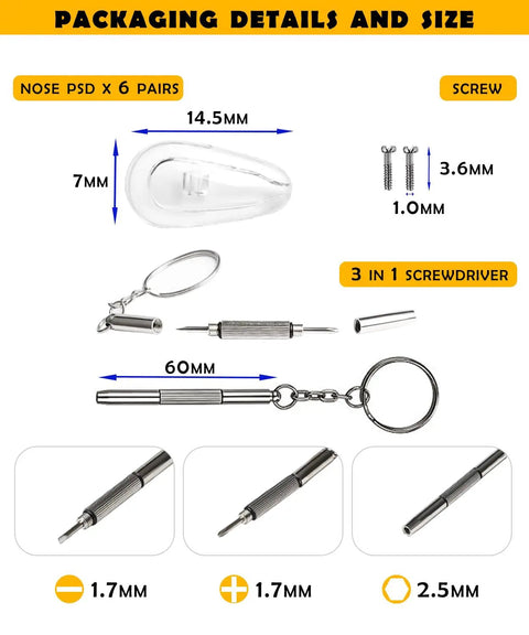 Right Up Your Alley Clear Silicone Nose Pads For Oakley Shades And Eyeglasses, six pairs with driver kit and screw specs included.