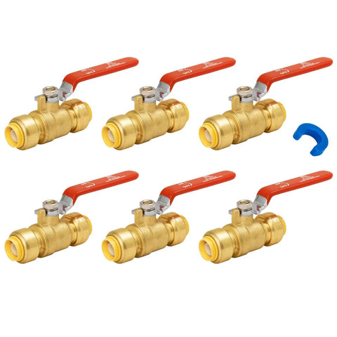 Half Inch No Lead Brass Push To Connect Ball Valve Water Shut Off For PEX Copper CPVC PE RT Plumbing With Disconnect Clip Pack Of 6