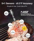 Ultra Long Range Wireless Meat Thermometer With Sub 1G Tech 6 Sensors NIST Certified Accuracy in roast beef on grill