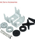 Beefy 150Kg Full Metal Gear Servo Motor For Robotic Arms And Humanoid Robots accessories and mount brackets displayed.