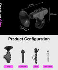 Product configuration of 120dB Waterproof Bike Horn With 300mAh Rechargeable Battery, including horn, controller, tape, and USB cable