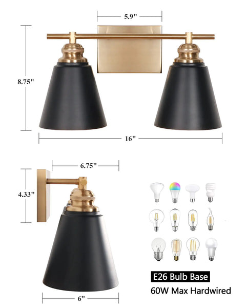 Black And Gold 3 Light Vanity Light For Bathroom Over Mirror 23 Inch Sleek Modern Farmhouse Wall Sconce With Metal Shade Elevates Decor And Brightens Up Your Space