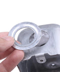 80 Piece Rigid Conduit Reducing Washer Kit For Electrical Boxes With 3/4 To 1/2, 1 To 3/4, And 1 To 1/2 Knockout Reducers, Zinc Plated Steel Assortment For Quick Box Openings And Slick, Flexible Wiring Projects. Zinc plated steel reducing washer shown by hand on electrical box knockout