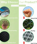 Comparison of plastic wire mesh vs. metal wire, highlighting features of Chicken Wire Mesh Fence 15.7 Inch By 66 Feet Quick Install Poultry Netting Garden Fence Barrier Pet Friendly For Cats Dogs Rabbits Balcony Floral Snake Barrier Durable ABS Plastic.