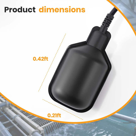 Plugless Float Switch IP68 Rated Automatic Water Level Controller for Tanks and Sewage Systems dimensions view