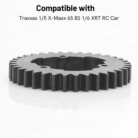 35T 1.5 Mod Spur Gear for Traxxas RC Cars, reinforced steel, side angle view, compatible with 1/5 XMaxx 6S 8S and 1/6 XRT