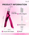 Acrylic Nail Clippers With 15 Magnetic Sizers For Long Gel Nails featuring 5.12-inch plum stainless steel design
