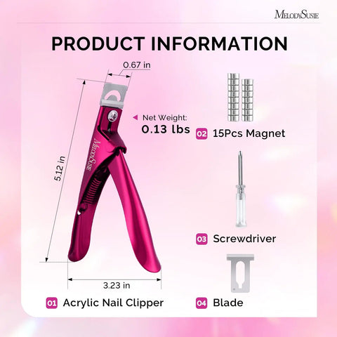 Acrylic Nail Clippers With 15 Magnetic Sizers For Long Gel Nails featuring 5.12-inch plum stainless steel design