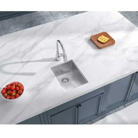 16 Inch Bar Prep Sink Single Bowl Undermount 18 Gauge T304 Stainless Steel Satin Finish With Strainer And Bottom Grid cUPC Listed
