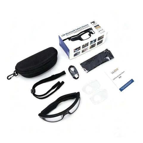 Bluetooth Safety Glasses With Photochromic Lenses And Crisp Clear Audio For The Daily Grind showing glasses and accessories.