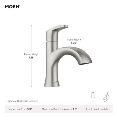 Karis Chrome One Handle Bathroom Sink Faucet With Single Hole Mount And Optional Deck Plate Easy Temperature Control Durable Chrome Finish Modern Versatile Design For Clean Countertops And Simple Installation shown with measurements and install options.