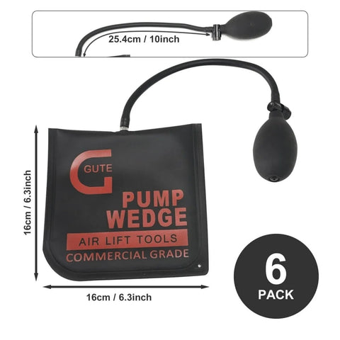 Pro Grade Air Wedge Bag Pump Kit With Six Pack And Four Plastic Tools Medium Size Leveling And Alignment Set Durable 840D Nylon Wedges With TPU Reinforcement Ideal For Auto Body Shop And Fleet Service black wedge with pump and dimensions