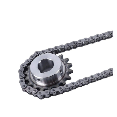 Heavy Duty Steel Bevel Gear Pinion Wheel With 21 Teeth And A Slick Hardened Finish Built Tough For Industrial Drives While Serving Up Badass Torque And Whisper Quiet Operation, shown with chain.
