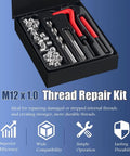 M12x1.0mm Helicoil Thread Repair Kit With Premium Stainless Steel Wire Inserts, tools for restoring damaged internal threads