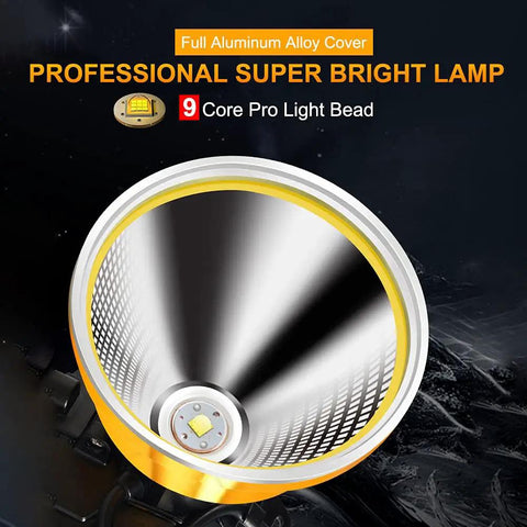 Close-up of 9-core pro light bead in the Beast Mode Bright 90000 Lumen Hunting Headlamp with full aluminum alloy cover.