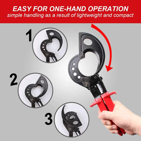 Heavy Duty Ratcheting Cable Cutter For Aluminum And Copper Wires Up To 400 Mm2 With One Hand Operation and clean cuts
