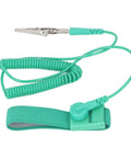 Close-up of an anti-static wrist strap with coil cord and alligator clip, part of the 10 Pack Anti Static Wrist Straps With Adjustable Length And 1 Mega Ohm Resistor Grounding Bracelets For Electronics ESD Safe Assembly And Repair Tools For Workbench And Tech Projects
