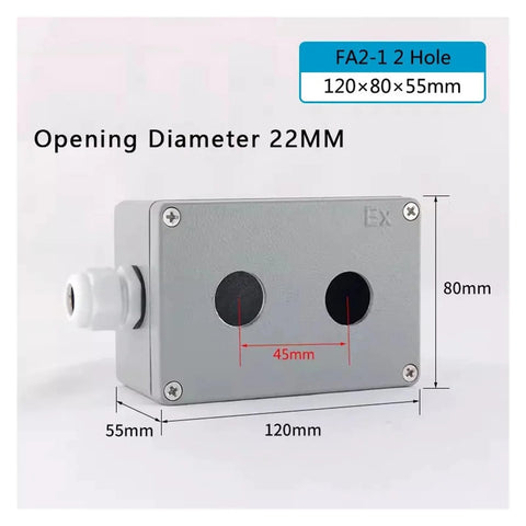 CAARLA two-hole push-button switch control box, aluminium, IP67, 22mm openings, 120x80x55mm