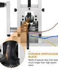 Close-up of the heavy duty electric wire stripper machine showing the durable and replaceable blade for scrap copper recovery.