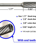 Beefed Up Pro Grade Tungsten Carbide Rotary Burr Set For Die Grinders One Quarter Inch Shank SB Three Double Cut Bits detail view
