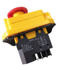 Dz-6E Emergency Stop Switch Electromagnetic Pushbutton 5 Pins For Bench Lathe Drilling Milling Machine 250V 15A close-up view.