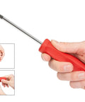 Hand holding Hard-Handle Screwdriver Set 16 Piece With Two Stubby 1.5 Inch Drivers Eight Standard 4 Inch Drivers Six Long 8 Inch