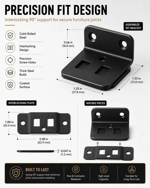 Eight Pack Heavy Duty Corner Brackets Set With Quick Fit Interlocking L Shaped Right Angle Braces for furniture joints