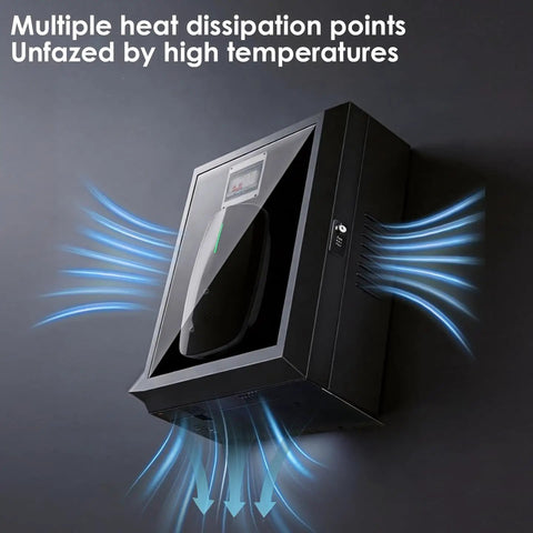 Custom Wall-Mounted EV Charger Cover Box Outdoor All-Weather Shield with heat dissipation features protecting charging station.
