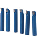 Baxnore lathe tool bits, blue carbon-steel 1/4 in shank, carbide-tipped, 6-piece set.