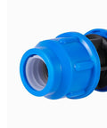 Close-up of Heavy Duty Pe Water Pipe Quick Connector With Quick Shut Off Valve Durable Plastic Coupling Fittings.