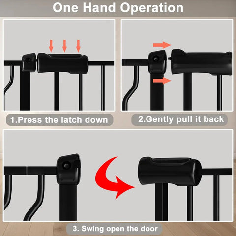 One hand operation instructions for Walk Through Baby Gate For Stairs 34 To 38.5 Inches Wide With Door Pressure Mounted No Drill Safety Gate