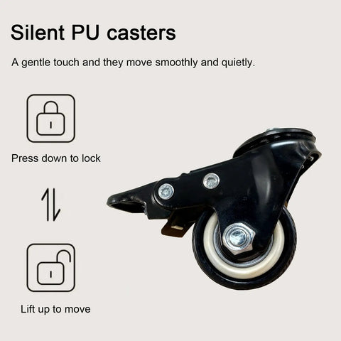 Heavy Duty Adjustable Industrial Desk Legs With Smooth Rolling Swivel Casters close-up of silent PU caster with locking functions.