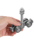 Close-up of a hand holding a Heavy Duty Sliding Door Roller Kit With Quiet Glide Wheels for barn doors and wardrobes.