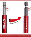 Comparison of old and new magnetic bit holder upgrades by ColumPRO, part of Ten Piece Magnetic Extension Bit Holder Set With Hex Shank One Quarter Inch S2 Steel Bits Aluminum Alloy Sleeve Quick Change Screwdriver Extension Durable Magnetic Bit Holder For Drill And Driver.
