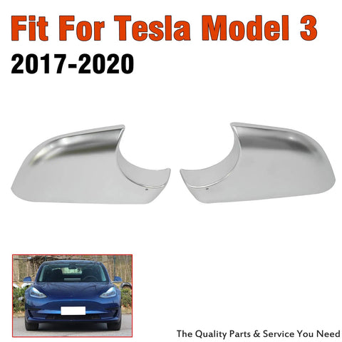 Fresh Chrome Tesla Model 3 Mirror Lower Cover Caps Pair 2017-2022 Replacement Trim showing polished chrome surface & smooth design.