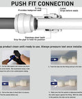 Front view of Malida push-fit 1/4 in OD tube water-line ball valve connector with installation steps