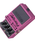 BF-3 Flanger Guitar Effects Pedal With Momentary Mode, showing control knobs and input/output jacks, in purple casing.
