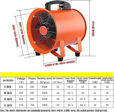 Badass Portable Fume Extractor With 220V High Velocity Industrial Blower For Garages And Workshops Plus Flexible PVC Duct dimensions diagram