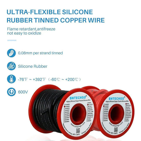 14 Gauge Silicone Wire Spool Red And Black 25ft Flexible 14 AWG Stranded Tinned Copper Wire Ultra Flex Low Impedance High Strand Count
